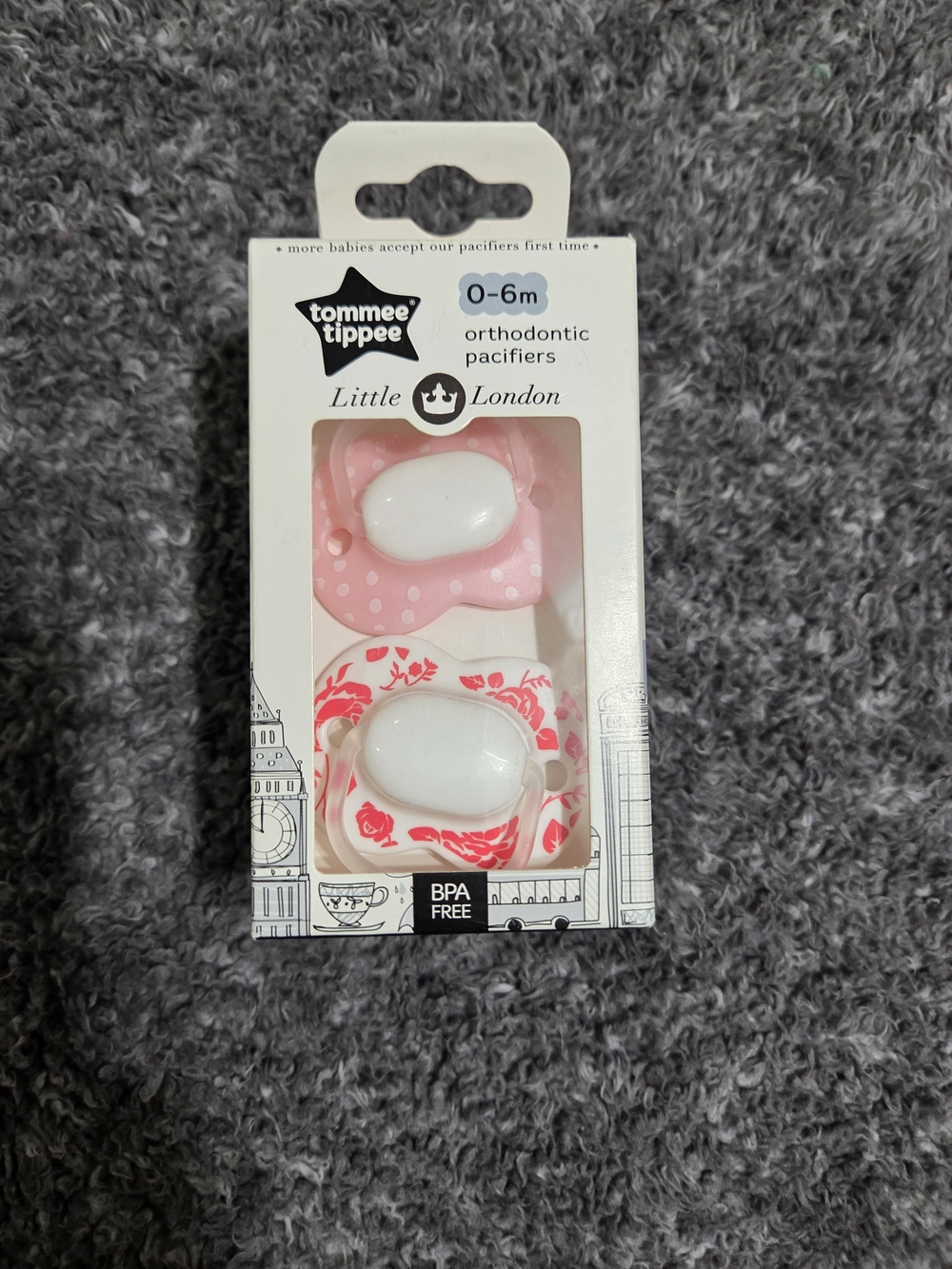 Tommee Tippee Little London Pink 0-6m Orthodontic Pacifiers - 2 Pack